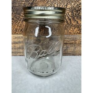 Ball Pint Ribbed Embossed Fruit Mason Regular Mouth Jar Band Lid Canning Vtg